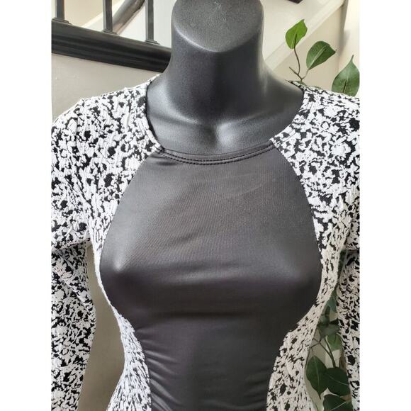 Good Time Women's White Black Rayon Round Neck Long Sleeve Knee Length Dress S - Picture 5 of 10